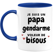 quotedazur - Mug Je Suis Un Papa Gendarme Voleur De Bisous - Cadeau Fête Des Pères Original - Idée Cadeau Pour Anniversaire Papa - Cadeau Pour Futur Papa Naissance