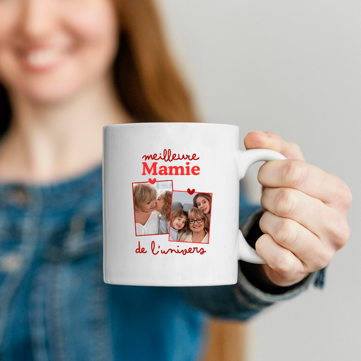 Mug Meilleure mamie de l'univers - Mug personnalisé avec 2 photos famille