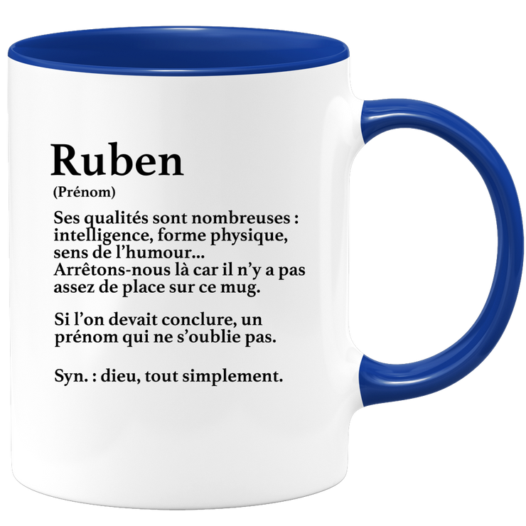 quotedazur - Mug Définition Prénom Ruben Dieu Tout Simplement - Cadeau Humour Prénom - Idée Cadeau Famille Saint Valentin - Tasse Prénom Ruben