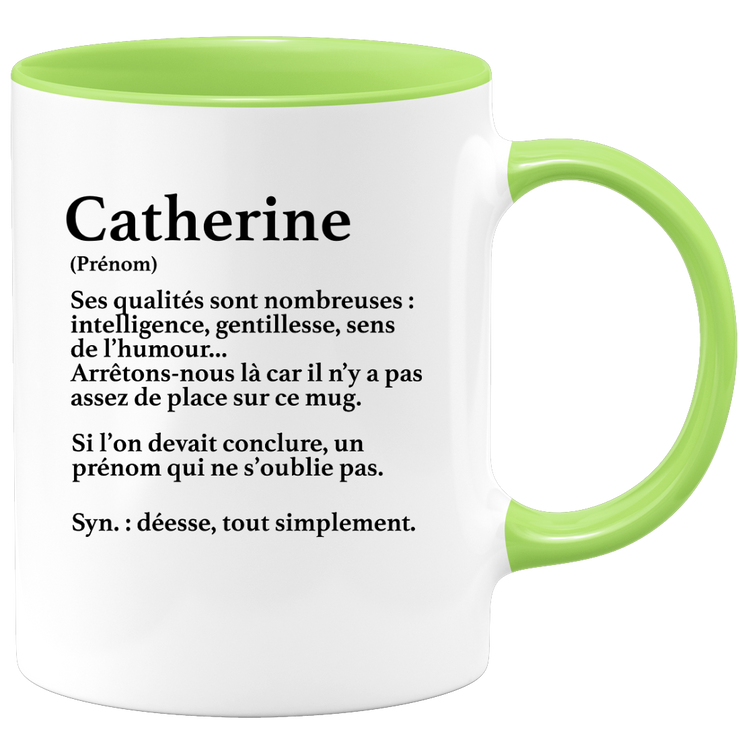 quotedazur - Mug Définition Prénom Catherine Déesse Tout Simplement - Cadeau Humour Prénom - Idée Cadeau Famille Saint Valentin - Tasse Prénom Catherine - Idéal Pour Noël Au Bureau