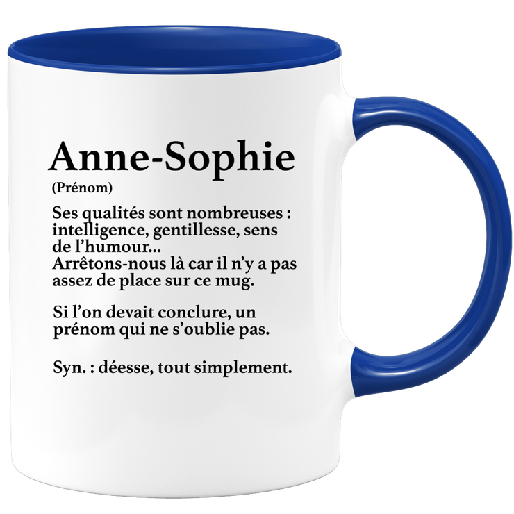 quotedazur - Mug Définition Prénom Anne-sophie Déesse Tout Simplement - Cadeau Humour Prénom - Idée Cadeau Famille Saint Valentin - Tasse Prénom Anne-sophie - Idéal Pour Noël Au Bureau