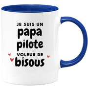 quotedazur - Mug Je Suis Un Papa Pilote Voleur De Bisous - Cadeau Fête Des Pères Original - Idée Cadeau Pour Anniversaire Papa - Cadeau Pour Futur Papa Naissance