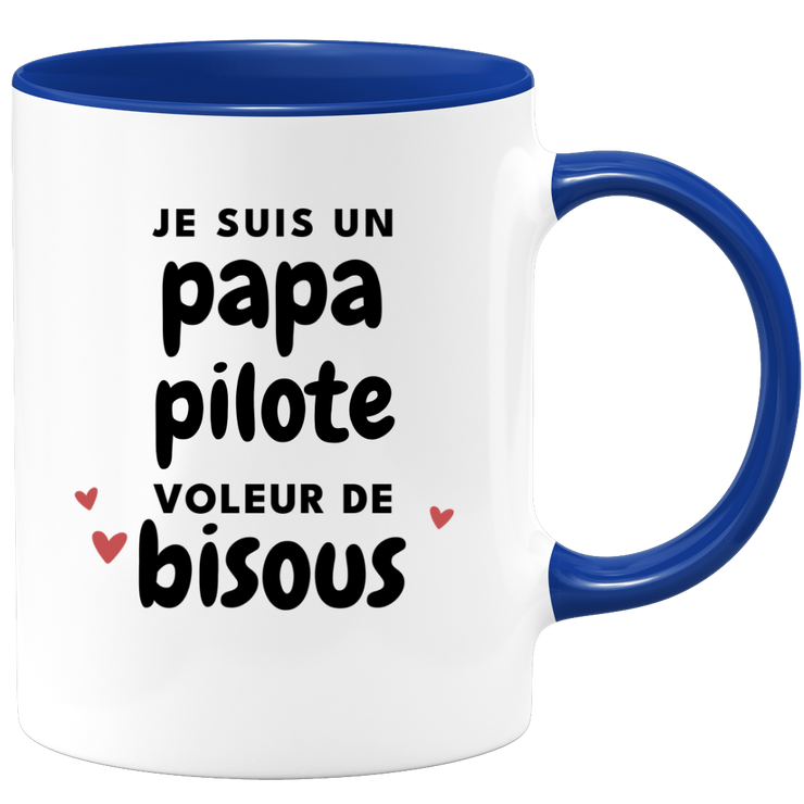 quotedazur - Mug Je Suis Un Papa Pilote Voleur De Bisous - Cadeau Fête Des Pères Original - Idée Cadeau Pour Anniversaire Papa - Cadeau Pour Futur Papa Naissance