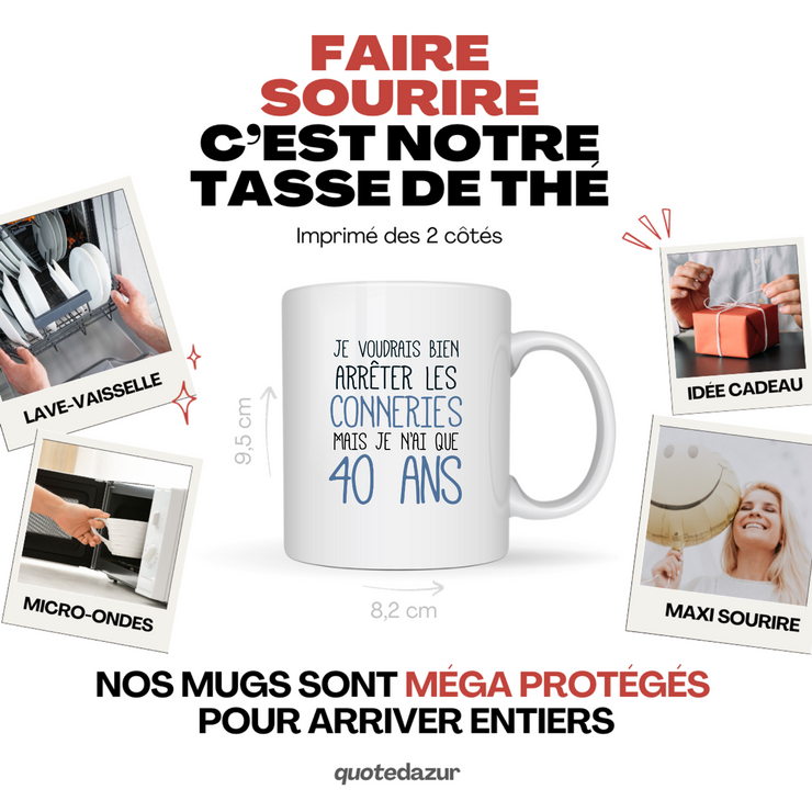 Mug Anniversaire 40 ans Rigolo Drôle - Tasse Fun Idée Cadeau Anniversaire 40 ans Homme Femme Humour Original