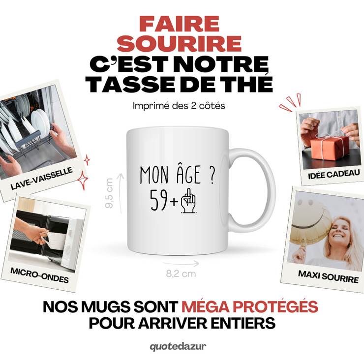 quotedazur - Mug Anniversaire 60 ans Doigt Honneur Rigolo Drôle - Tasse Fun Idée Cadeau Anniversaire 60 ans Homme Femme Humour Original