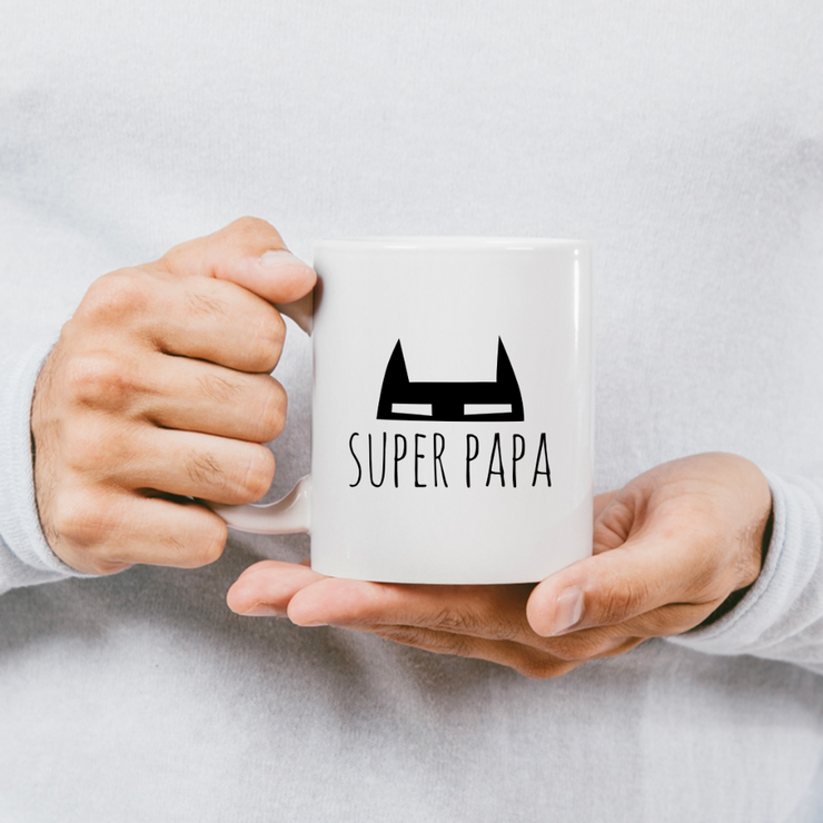 quotedazur Mug Super Papa - Humour Tasse Papa Cafe Cadeau Rigolo Original Humoristique Fun à Message Pour Homme - Idée Cadeau Fêtes Des Pères Noel Blanc Céramique