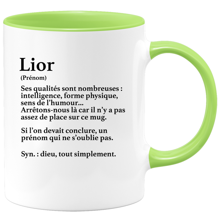 quotedazur - Mug Définition Prénom Lior Dieu Tout Simplement - Cadeau Humour Prénom - Idée Cadeau Famille Saint Valentin - Tasse Prénom Lior