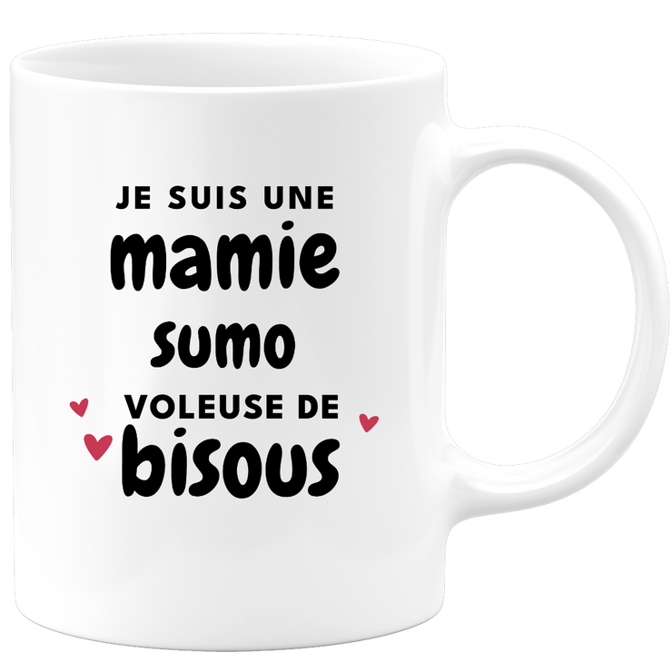 quotedazur - Mug Je Suis Une Mamie Sumo Voleuse De Bisous - Cadeau Fête Des Grand Mères Original - Idée Cadeau Pour Anniversaire Mémé Sumo - Cadeau Future Mamy Naissance