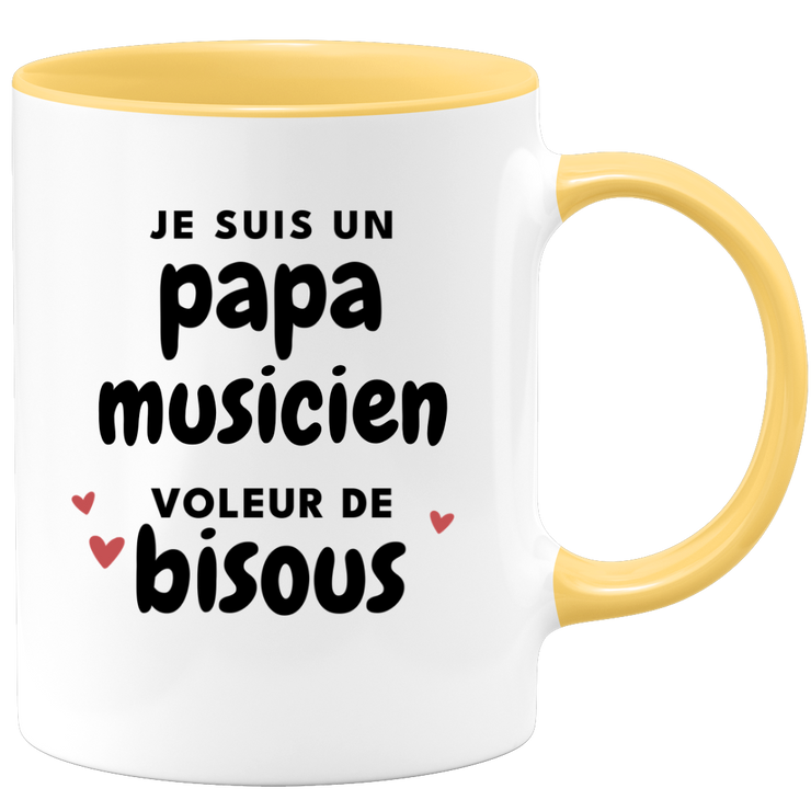 quotedazur - Mug Je Suis Un Papa Musicien Voleur De Bisous - Cadeau Fête Des Pères Original - Idée Cadeau Pour Anniversaire Papa - Cadeau Pour Futur Papa Naissance