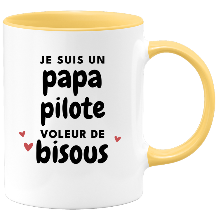 quotedazur - Mug Je Suis Un Papa Pilote Voleur De Bisous - Cadeau Fête Des Pères Original - Idée Cadeau Pour Anniversaire Papa - Cadeau Pour Futur Papa Naissance