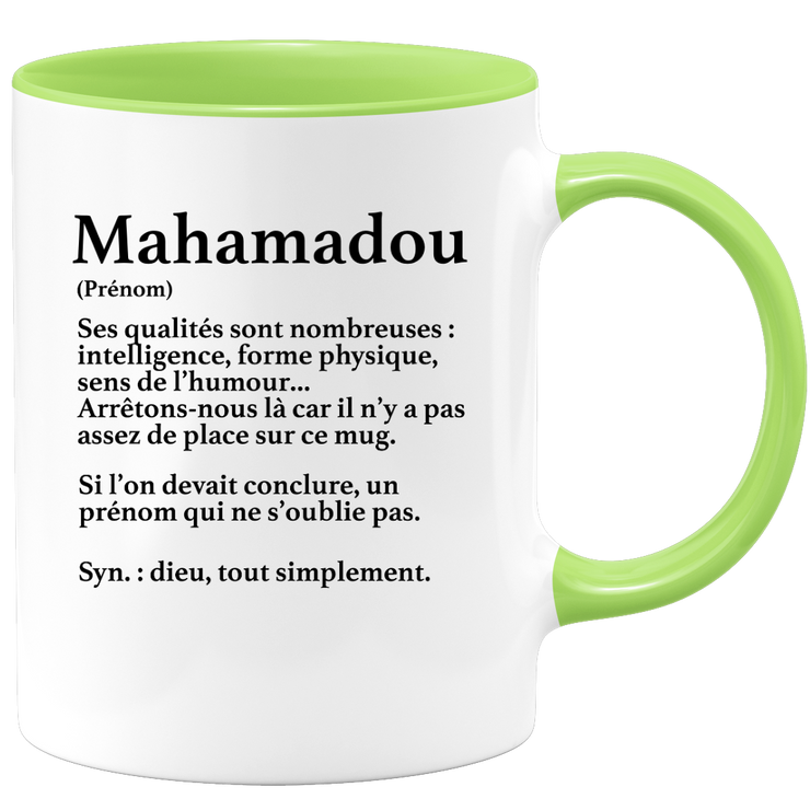 quotedazur - Mug Définition Prénom Mahamadou Dieu Tout Simplement - Cadeau Humour Prénom - Idée Cadeau Famille Saint Valentin - Tasse Prénom Mahamadou