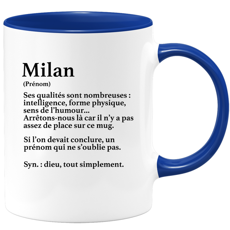 quotedazur - Mug Définition Prénom Milan Dieu Tout Simplement - Cadeau Humour Prénom - Idée Cadeau Famille Saint Valentin - Tasse Prénom Milan