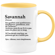 quotedazur - Mug Définition Prénom Savannah Déesse Tout Simplement - Cadeau Humour Prénom - Idée Cadeau Famille Saint Valentin - Tasse Prénom Savannah - Idéal Pour Noël Au Bureau