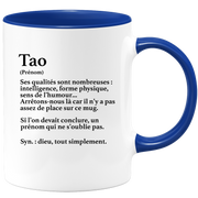 quotedazur - Mug Définition Prénom Tao Dieu Tout Simplement - Cadeau Humour Prénom - Idée Cadeau Famille Saint Valentin - Tasse Prénom Tao