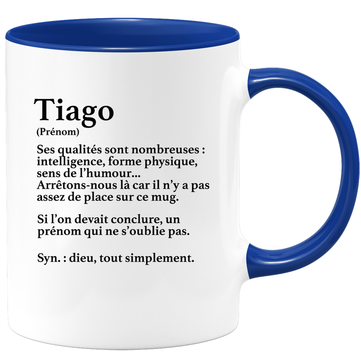 quotedazur - Mug Définition Prénom Tiago Dieu Tout Simplement - Cadeau Humour Prénom - Idée Cadeau Famille Saint Valentin - Tasse Prénom Tiago