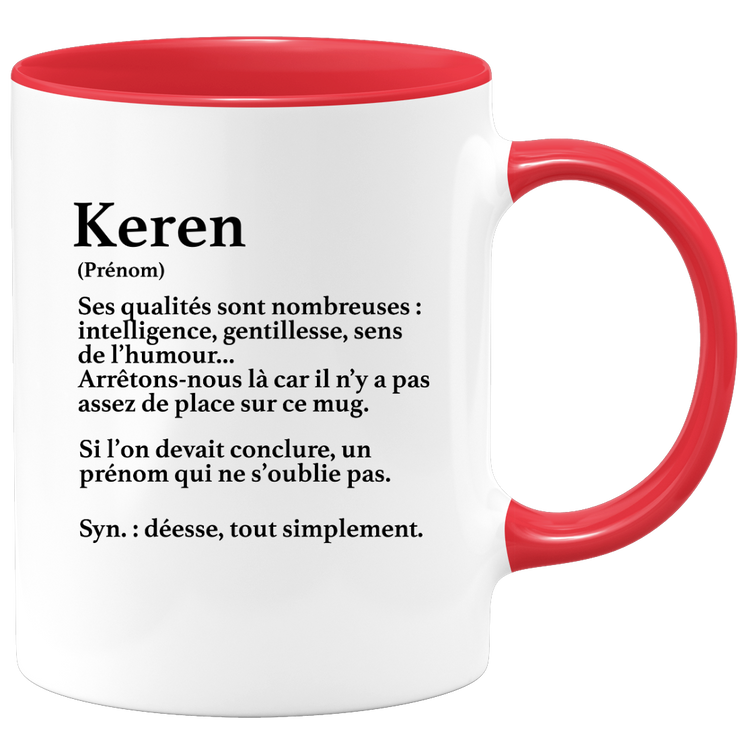 Keren Gift Mug - Keren definition - Personalized first name gift Birthday Woman Christmas departure colleague - Ceramic - White
