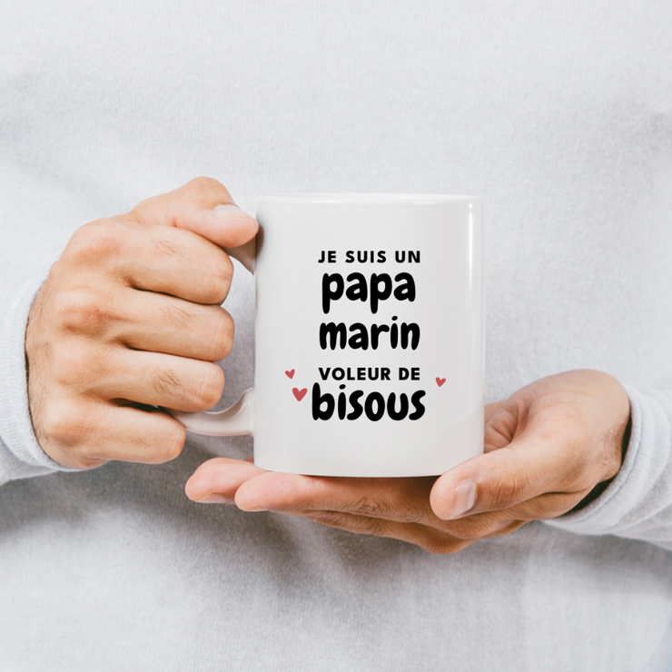 quotedazur - Mug Je Suis Un Papa Marin Voleur De Bisous - Cadeau Fête Des Pères Original - Idée Cadeau Pour Anniversaire Papa - Cadeau Pour Futur Papa Naissance