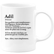 Mug Gift Adil - definition Adil - Personalized first name gift Birthday Man Christmas departure colleague - Ceramic - White