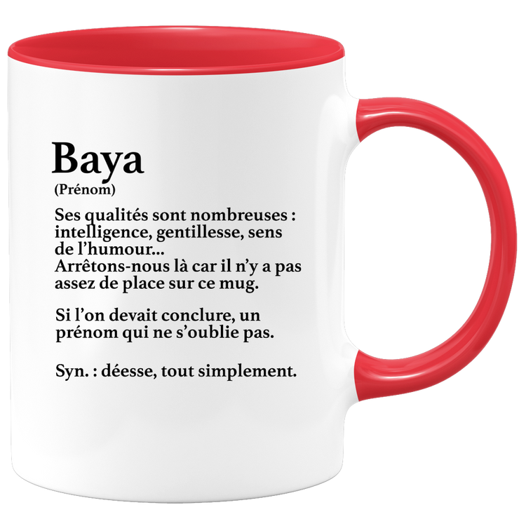 quotedazur - Mug Définition Prénom Baya Déesse Tout Simplement - Cadeau Humour Prénom - Idée Cadeau Famille Saint Valentin - Tasse Prénom Baya - Idéal Pour Noël Au Bureau