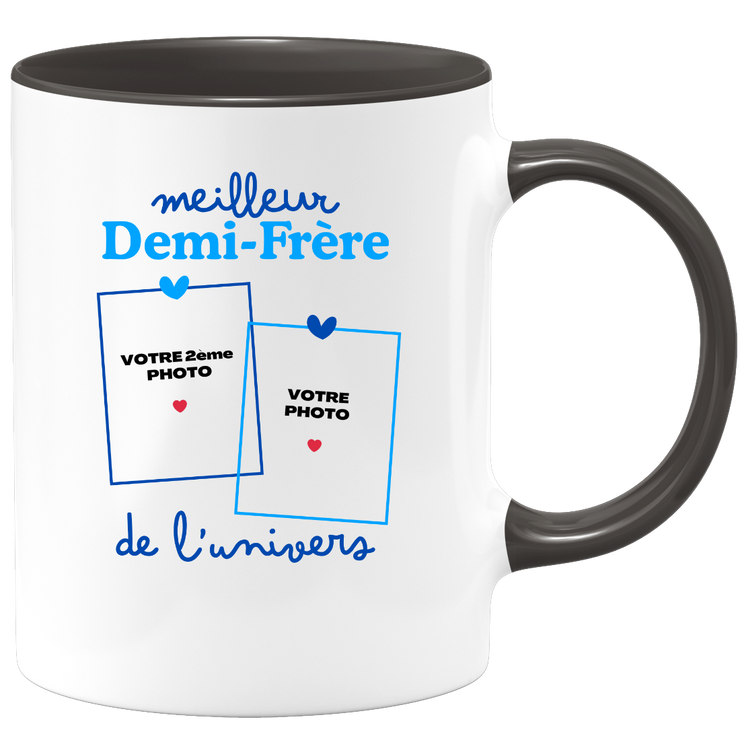 Mug Meilleur Demi-frère de l'univers - Mug personnalisé avec 2 photos famille