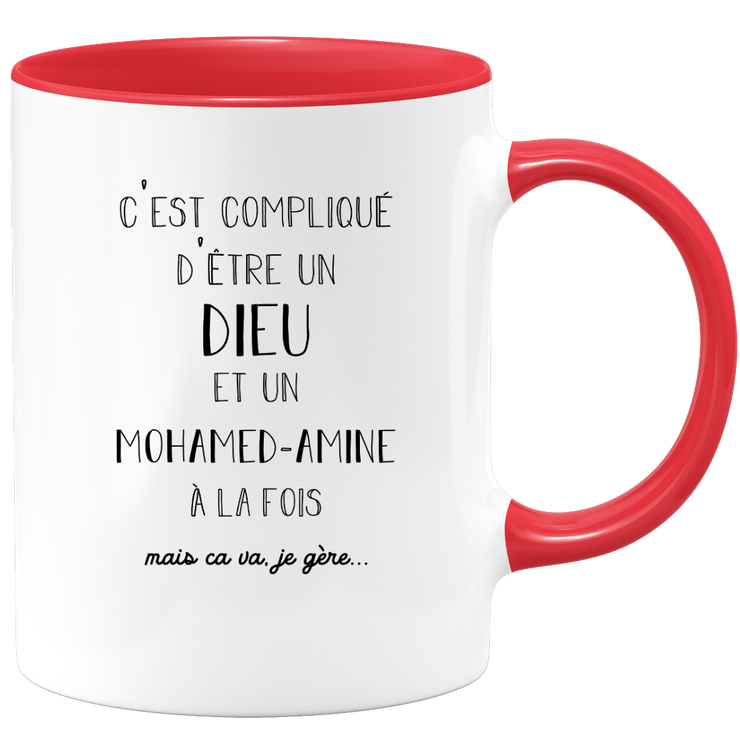 quotedazur - Mug Compliqué D'Être Un Dieu Et Un Mohamed-amine Mais Ça Va Je Gère - Cadeau Humour Prénom - Idée Cadeau Famille Saint Valentin - Tasse Prénom Mohamed-amine