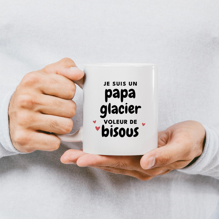 quotedazur - Mug Je Suis Un Papa Glacier Voleur De Bisous - Cadeau Fête Des Pères Original - Idée Cadeau Pour Anniversaire Papa - Cadeau Pour Futur Papa Naissance