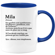 quotedazur - Mug Définition Prénom Mila Déesse Tout Simplement - Cadeau Humour Prénom - Idée Cadeau Famille Saint Valentin - Tasse Prénom Mila - Idéal Pour Noël Au Bureau
