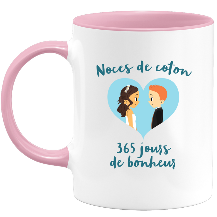Mug Noces De Coton 365 Jours De Bonheur - Cadeau Partenaire Mari Femme Anniversaire Un An De Mariage - Tasse Idéale Pour Un Couple - Fêter Votre Amour Cadeau Romantique