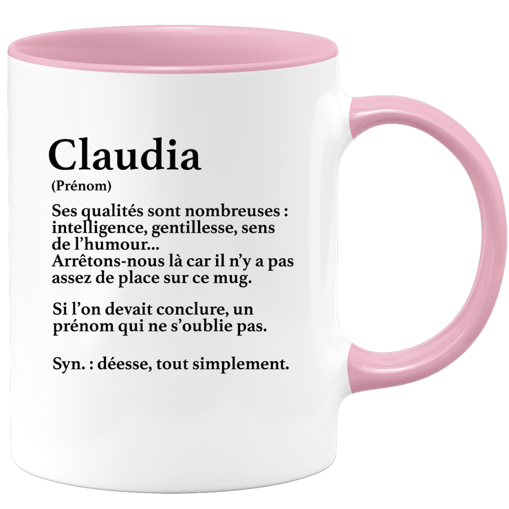 quotedazur - Mug Définition Prénom Claudia Déesse Tout Simplement - Cadeau Humour Prénom - Idée Cadeau Famille Saint Valentin - Tasse Prénom Claudia - Idéal Pour Noël Au Bureau