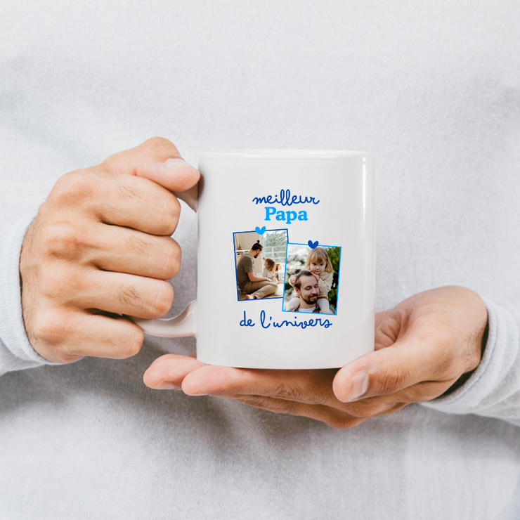 Mug Meilleur papa de l'univers - Mug personnalisé avec 2 photos famille