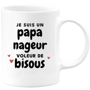 quotedazur - Mug Je Suis Un Papa Nageur Voleur De Bisous - Cadeau Fête Des Pères Original - Idée Cadeau Pour Anniversaire Papa - Cadeau Pour Futur Papa Naissance