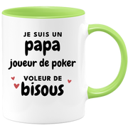 quotedazur - Mug Je Suis Un Papa Joueur de poker Voleur De Bisous - Cadeau Fête Des Pères Original - Idée Cadeau Pour Anniversaire Papa - Cadeau Pour Futur Papa Naissance