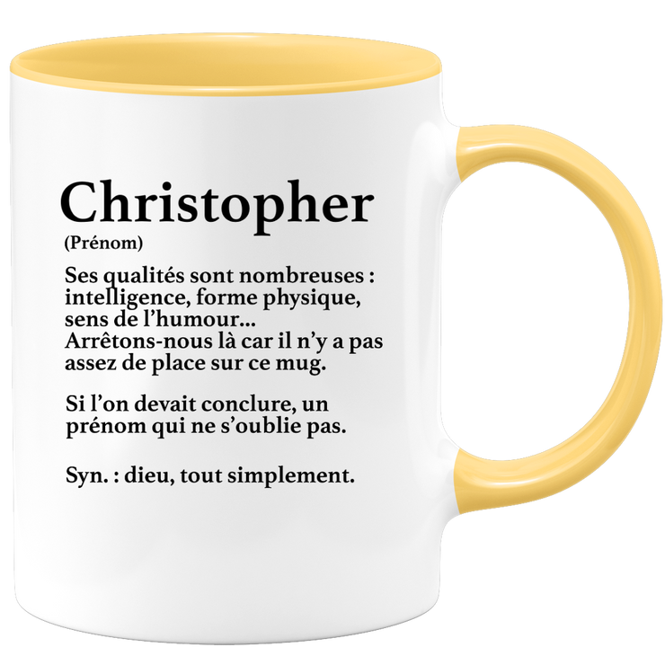 quotedazur - Mug Définition Prénom Christopher Dieu Tout Simplement - Cadeau Humour Prénom - Idée Cadeau Famille Saint Valentin - Tasse Prénom Christopher