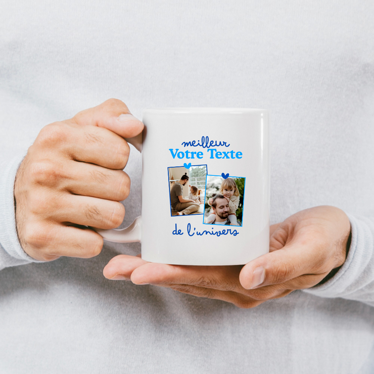 Mug deux photos personnalisé meilleur de l'univers pour homme - Métier famille prénom couple parent