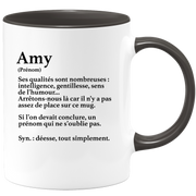 quotedazur - Mug Définition Prénom Amy Déesse Tout Simplement - Cadeau Humour Prénom - Idée Cadeau Famille Saint Valentin - Tasse Prénom Amy - Idéal Pour Noël Au Bureau
