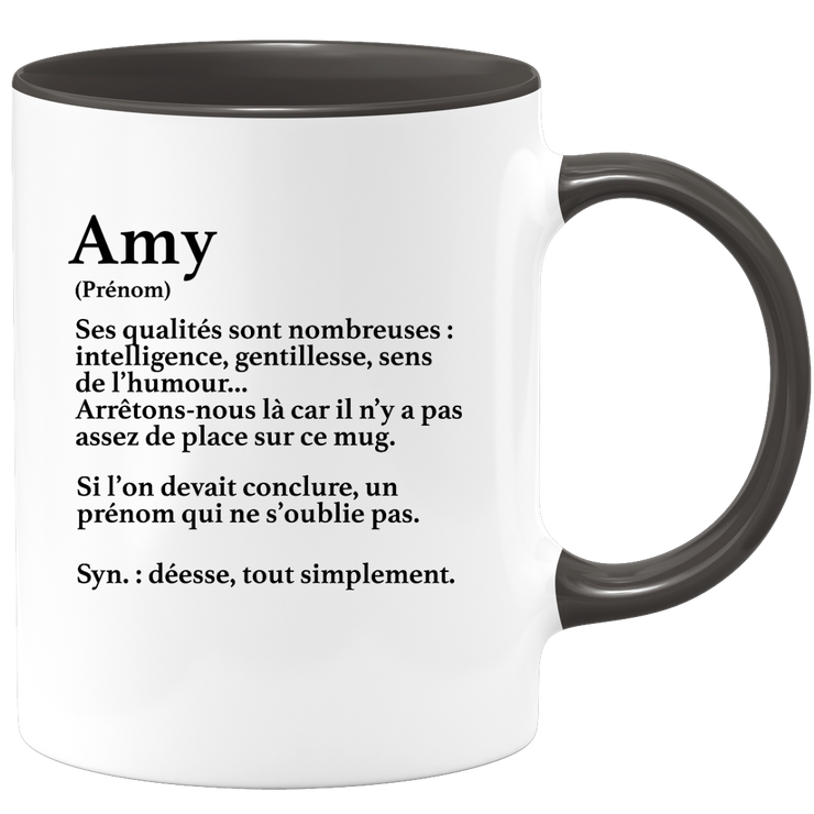 quotedazur - Mug Définition Prénom Amy Déesse Tout Simplement - Cadeau Humour Prénom - Idée Cadeau Famille Saint Valentin - Tasse Prénom Amy - Idéal Pour Noël Au Bureau