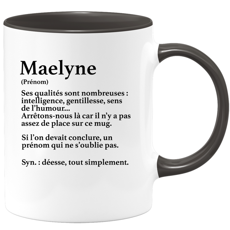 quotedazur - Mug Définition Prénom Maelyne Déesse Tout Simplement - Cadeau Humour Prénom - Idée Cadeau Famille Saint Valentin - Tasse Prénom Maelyne - Idéal Pour Noël Au Bureau