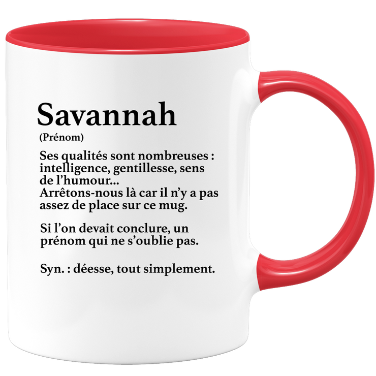 quotedazur - Mug Définition Prénom Savannah Déesse Tout Simplement - Cadeau Humour Prénom - Idée Cadeau Famille Saint Valentin - Tasse Prénom Savannah - Idéal Pour Noël Au Bureau