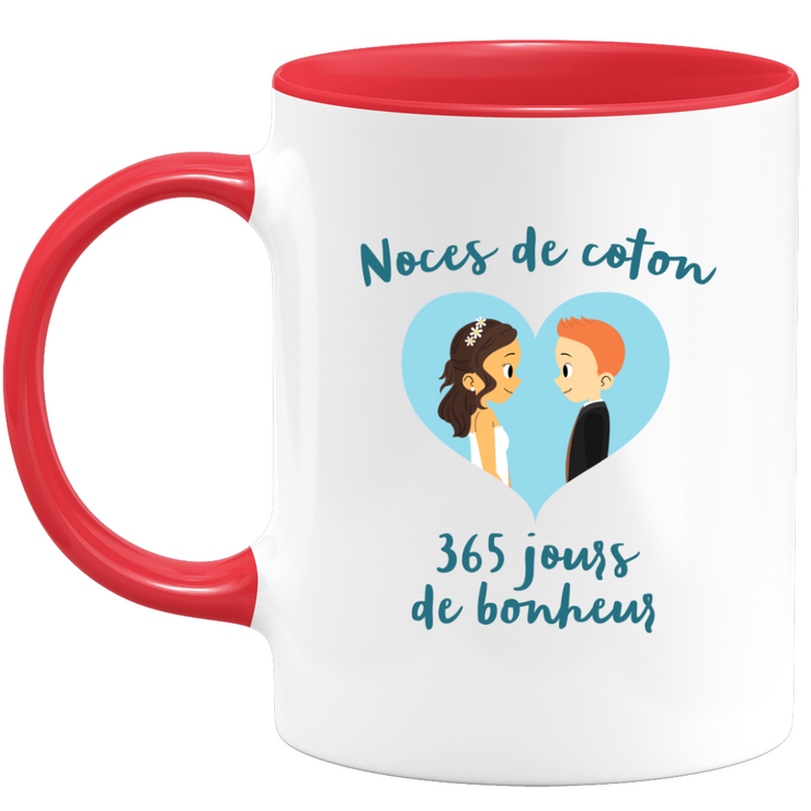 Mug Noces De Coton 365 Jours De Bonheur - Cadeau Partenaire Mari Femme Anniversaire Un An De Mariage - Tasse Idéale Pour Un Couple - Fêter Votre Amour Cadeau Romantique