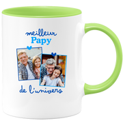 Mug Meilleur papy de l'univers - Mug personnalisé avec 2 photos famille
