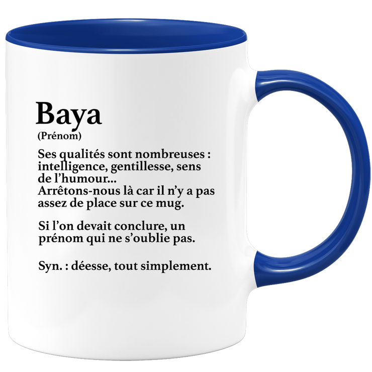 quotedazur - Mug Définition Prénom Baya Déesse Tout Simplement - Cadeau Humour Prénom - Idée Cadeau Famille Saint Valentin - Tasse Prénom Baya - Idéal Pour Noël Au Bureau