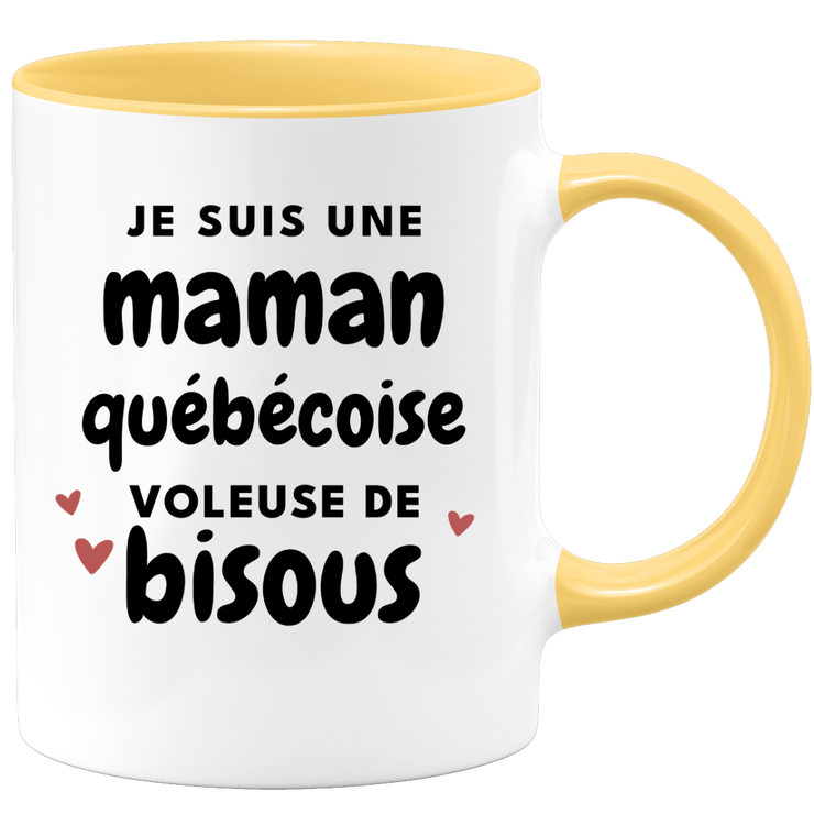quotedazur - Mug Je Suis Une Maman Québécoise Voleuse De Bisous - Cadeau Pour Québécoise - Cadeau Personnalisé Pour Femme - Cadeau Original Pour Anniversaire, Noël, Future Maman Naissance