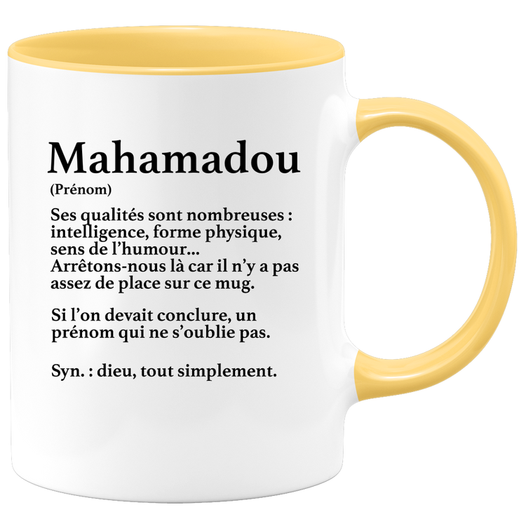 quotedazur - Mug Définition Prénom Mahamadou Dieu Tout Simplement - Cadeau Humour Prénom - Idée Cadeau Famille Saint Valentin - Tasse Prénom Mahamadou