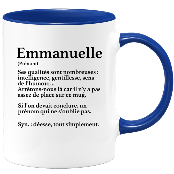 quotedazur - Mug Définition Prénom Emmanuelle Déesse Tout Simplement - Cadeau Humour Prénom - Idée Cadeau Famille Saint Valentin - Tasse Prénom Emmanuelle - Idéal Pour Noël Au Bureau