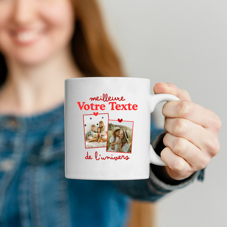 Mug deux photos personnalisé meilleure de l'univers pour femme - Métier famille prénom couple parent