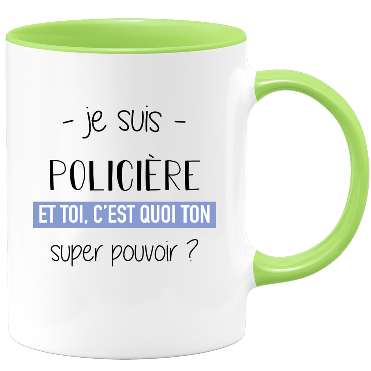 quotedazur - Mug Je Suis Policiere Et Toi C'est Quoi Ton Super Pouvoir - Cadeau Humour Travail - Idée Cadeau Départ Collègue - Tasse Chef Policiere - Idéal Pour Noël Au Bureau