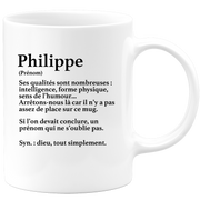 quotedazur - Mug Définition Prénom Philippe Dieu Tout Simplement - Cadeau Humour Prénom - Idée Cadeau Famille Saint Valentin - Tasse Prénom Philippe