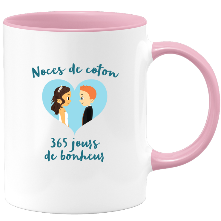 Gift one year of marriage cotton wedding - romantic tea cup couple gift - love anniversary man gift