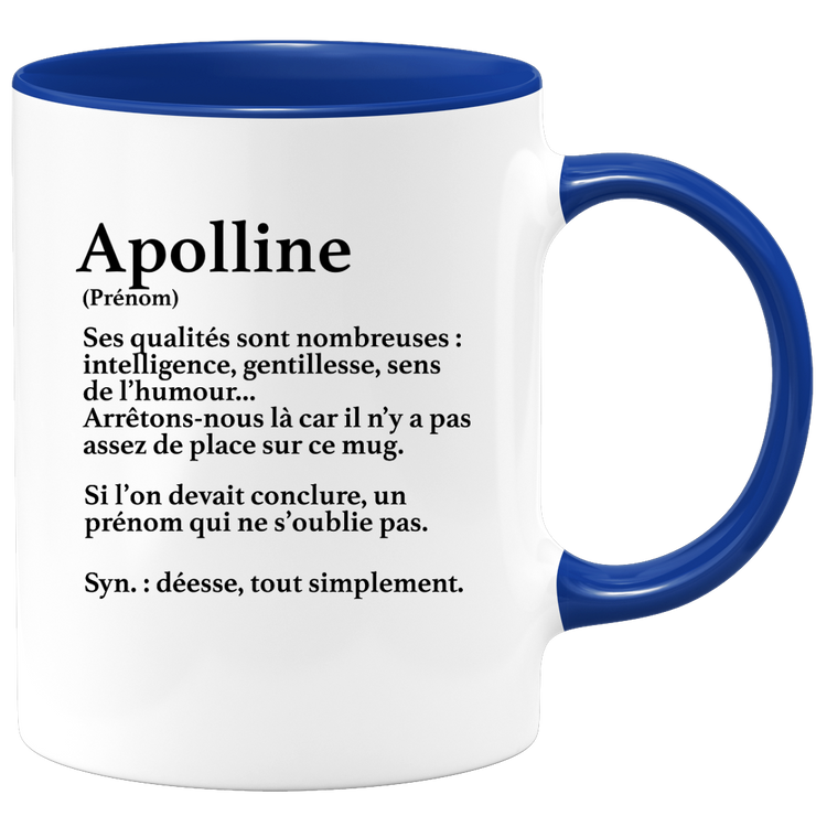 quotedazur - Mug Définition Prénom Apolline Déesse Tout Simplement - Cadeau Humour Prénom - Idée Cadeau Famille Saint Valentin - Tasse Prénom Apolline - Idéal Pour Noël Au Bureau