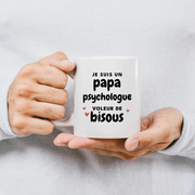 quotedazur - Mug Je Suis Un Papa Psychologue Voleur De Bisous - Cadeau Fête Des Pères Original - Idée Cadeau Pour Anniversaire Papa - Cadeau Pour Futur Papa Naissance